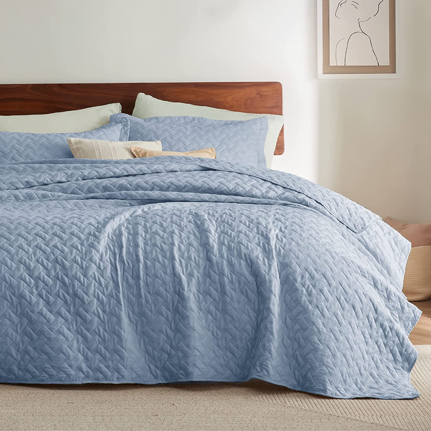 King Size Quilt Set Lightweight Summer Quilt King Sky Blue