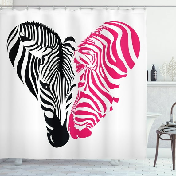 Ambesonne Pink Zebra Shower Curtain, Couple Love, 69"Wx75"L, Pink Black White