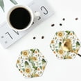 thumbnail image 4 of Lsque Watercolor Bright Sunflowers Pattern 4" Drink Coasters Set of 4, PVC Leather Absorbent Coasters, Table Coaster Set Decorative Coffee Cup Coasters Housewarming Gift -Hexagon, 4 of 6