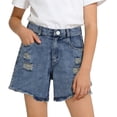 thumbnail image 2 of BXJX Girls Denim Shorts, Summer Elastic Waist Relaxed Fit School Kids Jean Shorts Blue Size 8-9 T, 2 of 6