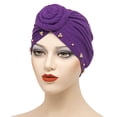 thumbnail image 2 of Women Knotted Turban Hat African Turban Beanie Pre-Tied Bonnet Cap Headwrap, 2 of 5