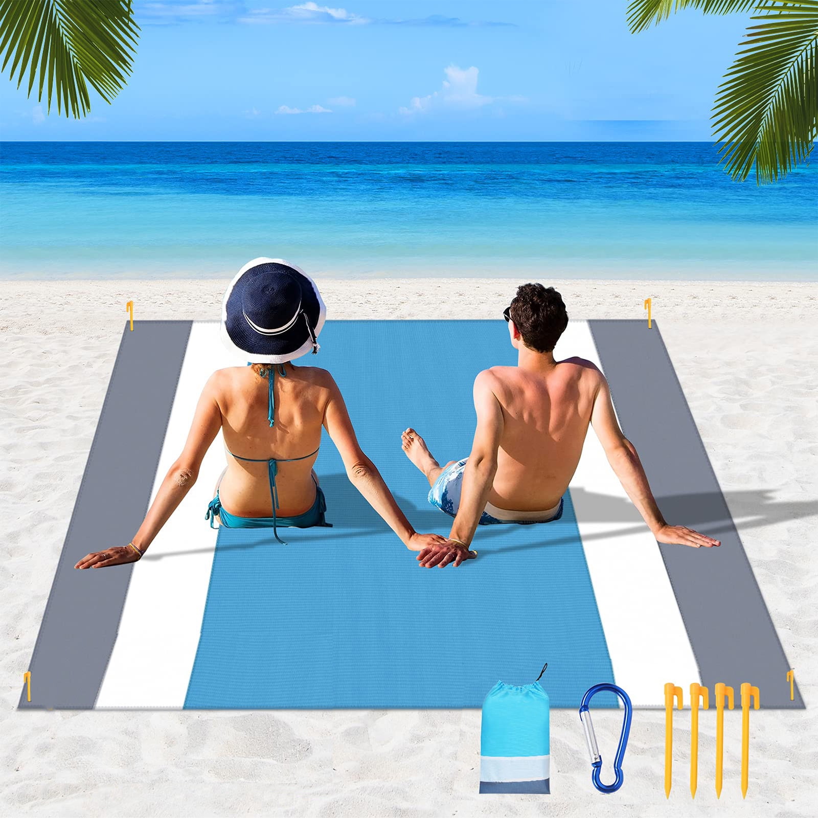 with 4 Fixing Nails-Suitable for Beach Park Travel and Camping Picnic Blanket Beach Mat Large 210 x 200cm Outdoor Waterproof and Sandproof Beach Blanket 
