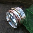 thumbnail image 6 of Silver Meditation Ring - Spinning Ring - Fidget Spinner Ring - Worry Ring - Statement Ring - Mixed Metal Spin Ring - Engraved Ring Jewelry, 6 of 9