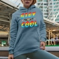 thumbnail image 2 of Stay Cool with Ice Cream, Rainbow Text, Light Blue Hooded Sweatshirt or Hoodie, Medium, 2 of 5