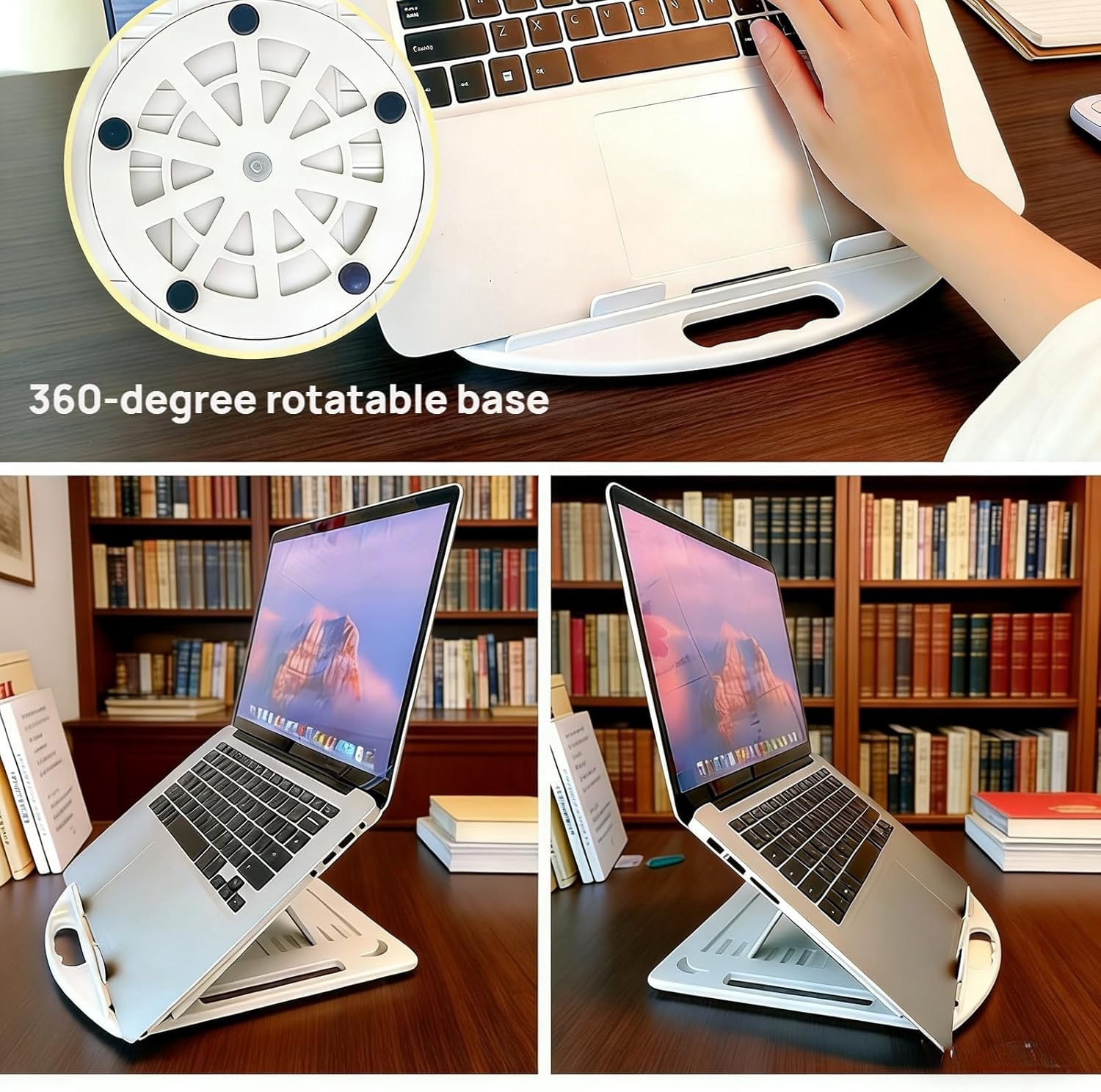 Portable Laptop Stand, Ergonomic & Foldable, Computer Stand 7 Adjustable Angles, 360° Rotating, Cooling Vent Design, Lightweight for Desk, Office, Travel, Home