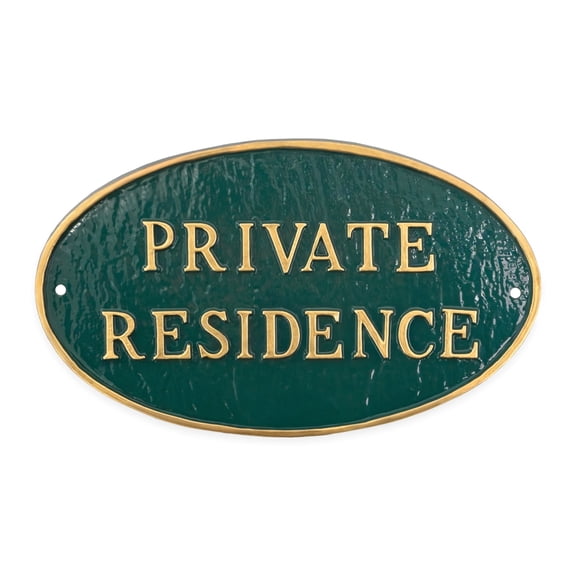 8.5" x 13" Standard Oval Private Residence Statement Plaque Sign - Green/Gold