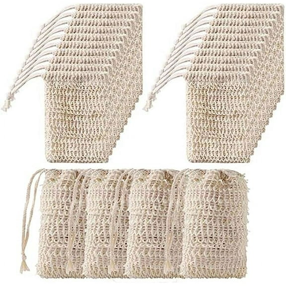 Nvzi 50Pcs Shower Bath Sisal Soap Bag Natural Sisal Soap Bag Exfoliating Soap Saver Pouch Holder