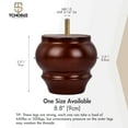 thumbnail image 4 of TCHOSUZ 4 inch / 9cm Wooden Furniture Legs, Pack of 4 Brown Solid Wood Turned DIY Replacement Bun Feet with M8 Hanger Bolts & T-Nuts or Sofa Couch Cabinet Recliner Ottoman Riser, 4 of 6