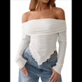 thumbnail image 3 of Camiseta Asimétrica Ajustada de Larga con Hombros Descubiertos Y2K para Mujer M, 3 of 10