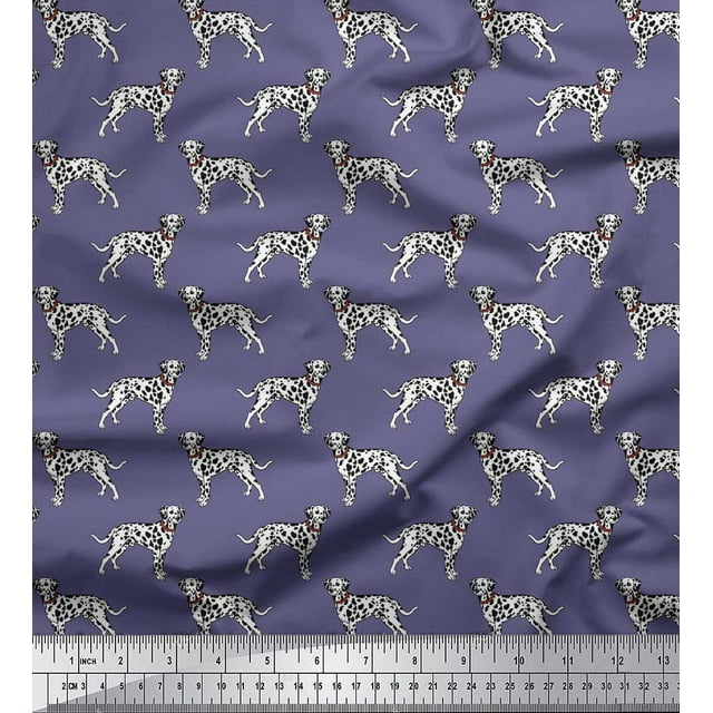 Soimoi Polyester Crepe Fabric Dalmatian Dog Print Fabric by The Yard 42 Inch Wide