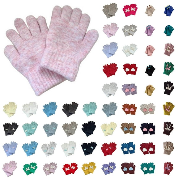 QIUOMBBP Kids Winter Knit Touch Screen Mittens Unisex Outdoor Thickened Warm Gloves for Cycling Snow Writing Green