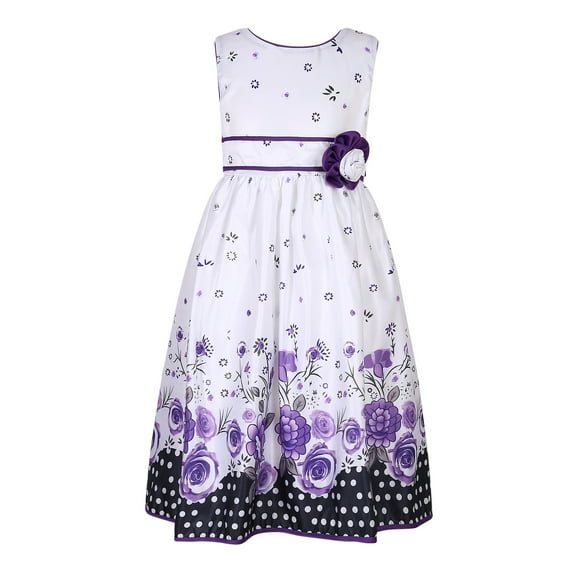 Little Girls Purple White Floral Print Party Dress 3