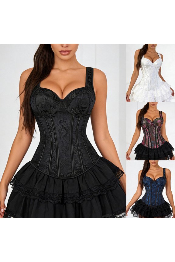 Women Lace Push Up Corset Gel Bone Waist Cincher Slimming Body Shaper Comfortable Breathable Wear for Halloween Parties and Festive Holiday Activities
