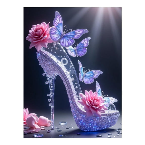 Diamond Art Kit for Adults, Crystal Butterfly Rose Shoe Diamond Painting for Adults Beginners, 5D DIY Diamond Art Painting Kits, Colorful Diamond Painting Craft for Home Decor 12x16