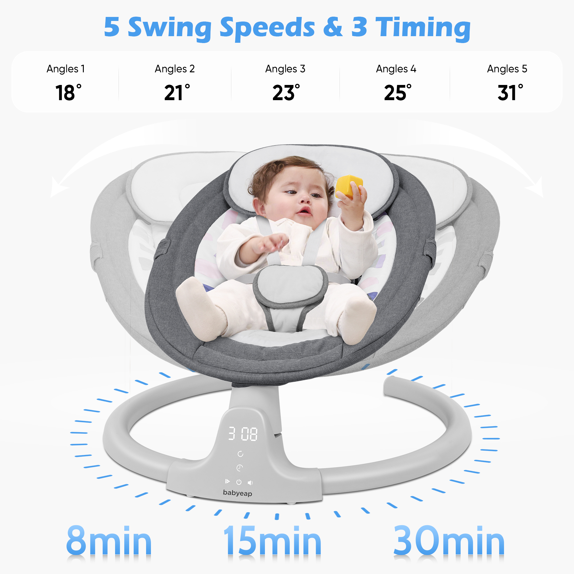 Babyeap Baby Swing with App Remote Control, Gray photo 8