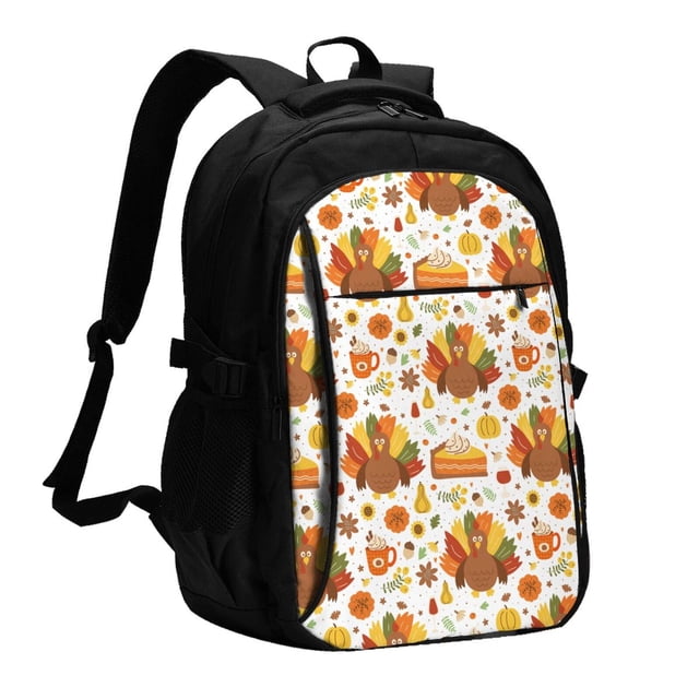 Balery Thanksgiving With Turkey Mochila con carga USB para hombre y mujer - Mochila impermeable y antirrobo para portátil con puerto USB para viajes, trabajo, estudios y universidad