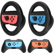 HEYSTOP Grip Kit Compatible with Nintendo Switch & 2021 OLED Model Joy-Con Controller Racing Switch Steering Wheel - 4 Pack, Comfort Handle for Kids Family Fun Special for Mario Kart 8 Deluxe (Black)