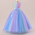 thumbnail image 2 of Dresses for Girls Child Girls Rainbow Gradient Princess Dress with Flower Embroidery for Birthday Stage Performance Christening Robe Fille Blue 9 Years-10 Years, 2 of 7