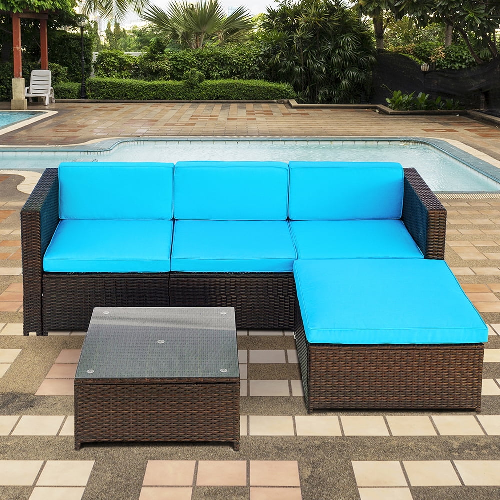 Private Jungle Outdoor Wicker Sofa Cushioned Sectional Furniture Set Garden Patio Sofa Set (Blue-5 Pieces) Private Jungle Outdoor Wicker Sofa Cushioned Sectional Furniture Set Garden Patio Sofa Set (Blue-5 Pieces)