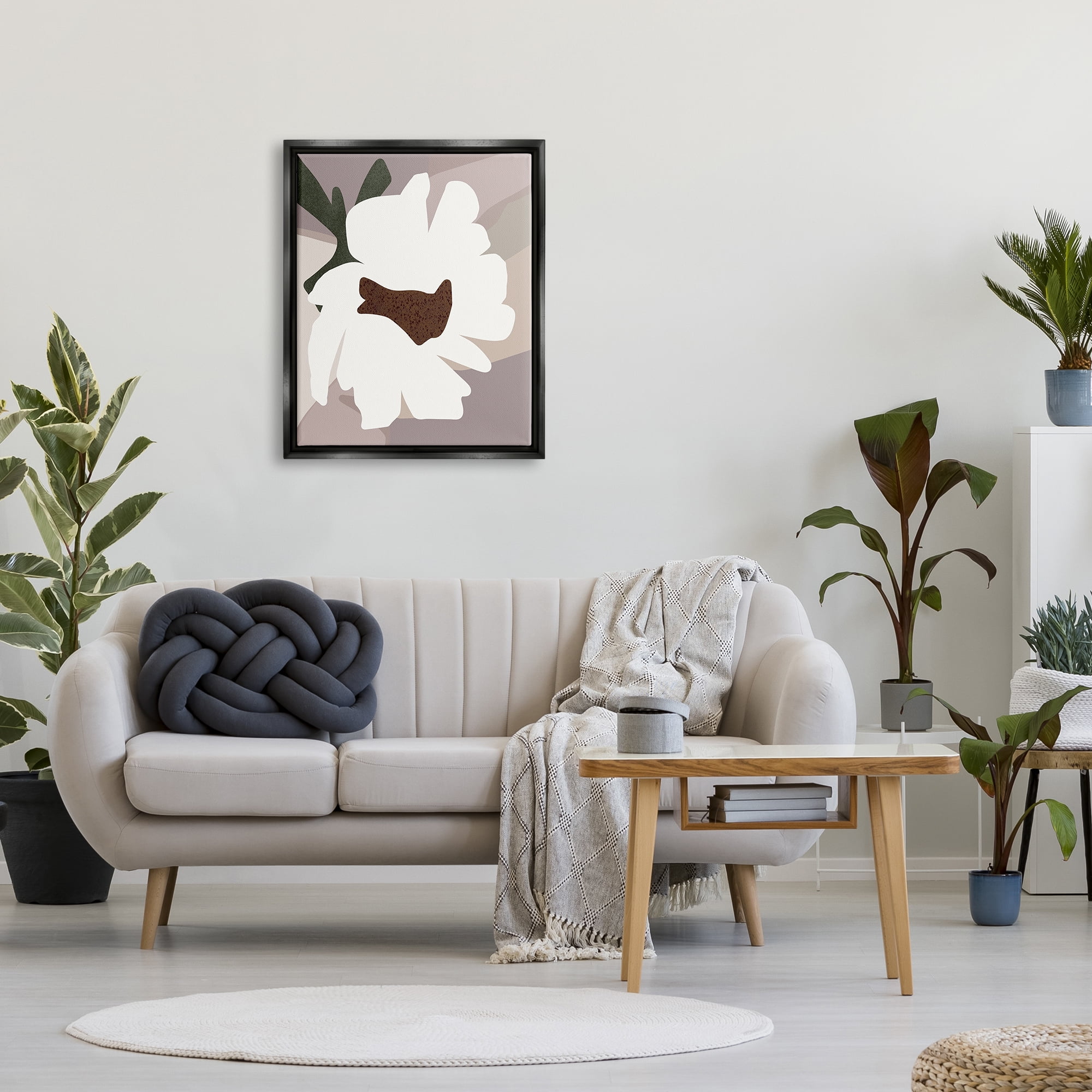 Stupell Industries White Contemporary Flower Botanical & Floral Painting Black Floater Framed Canvas Art Print Wall Art, 25 x 31