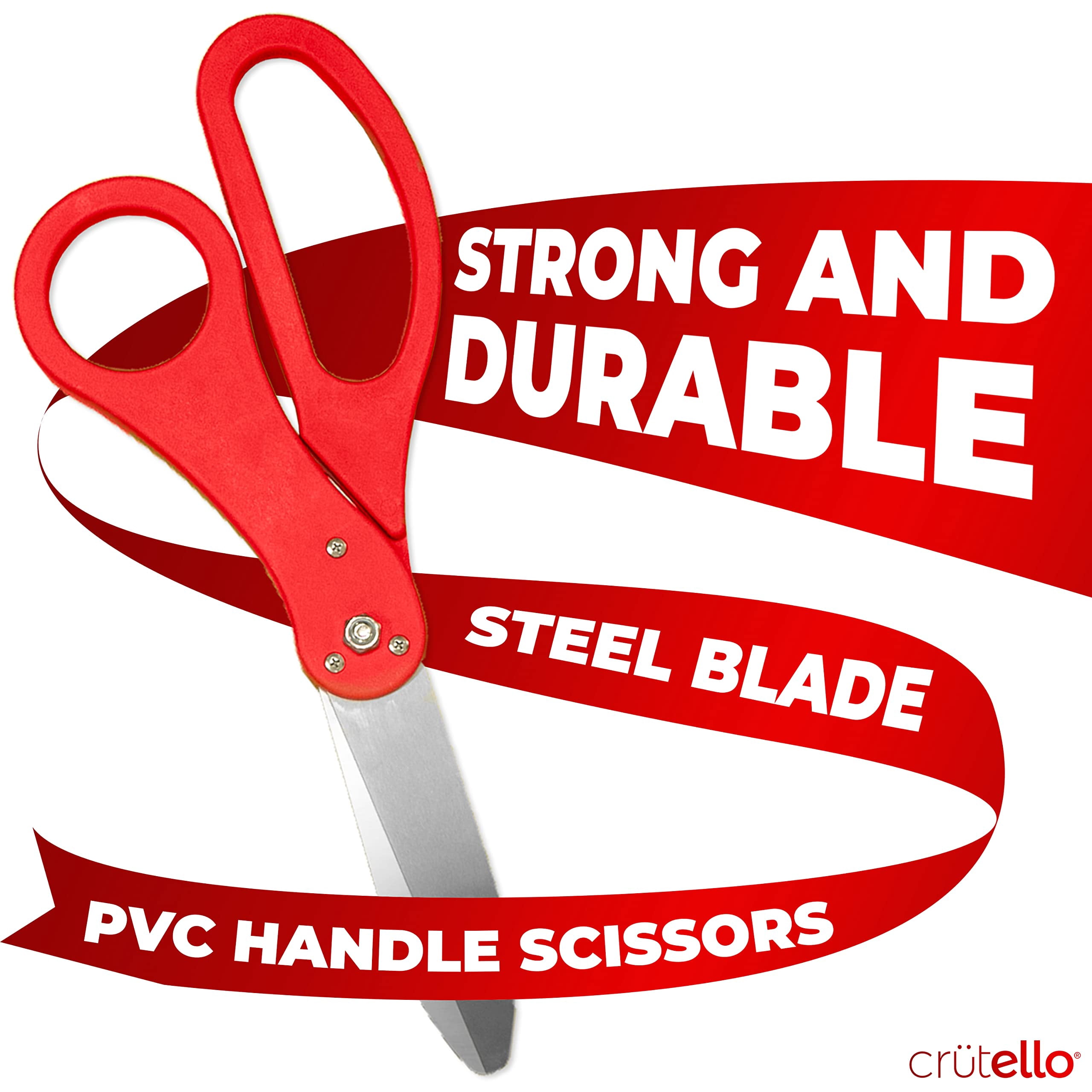 Crutello Deluxe Giant Ribbon Cutting Ceremony Kit Decorations - 20"Red Handled XL Giant Scissor, 30ft of 4"Wide Red Ribbon, 10ft Grand Opening Decorations Banner, 20 Balloons, Banner & Balloon Rope