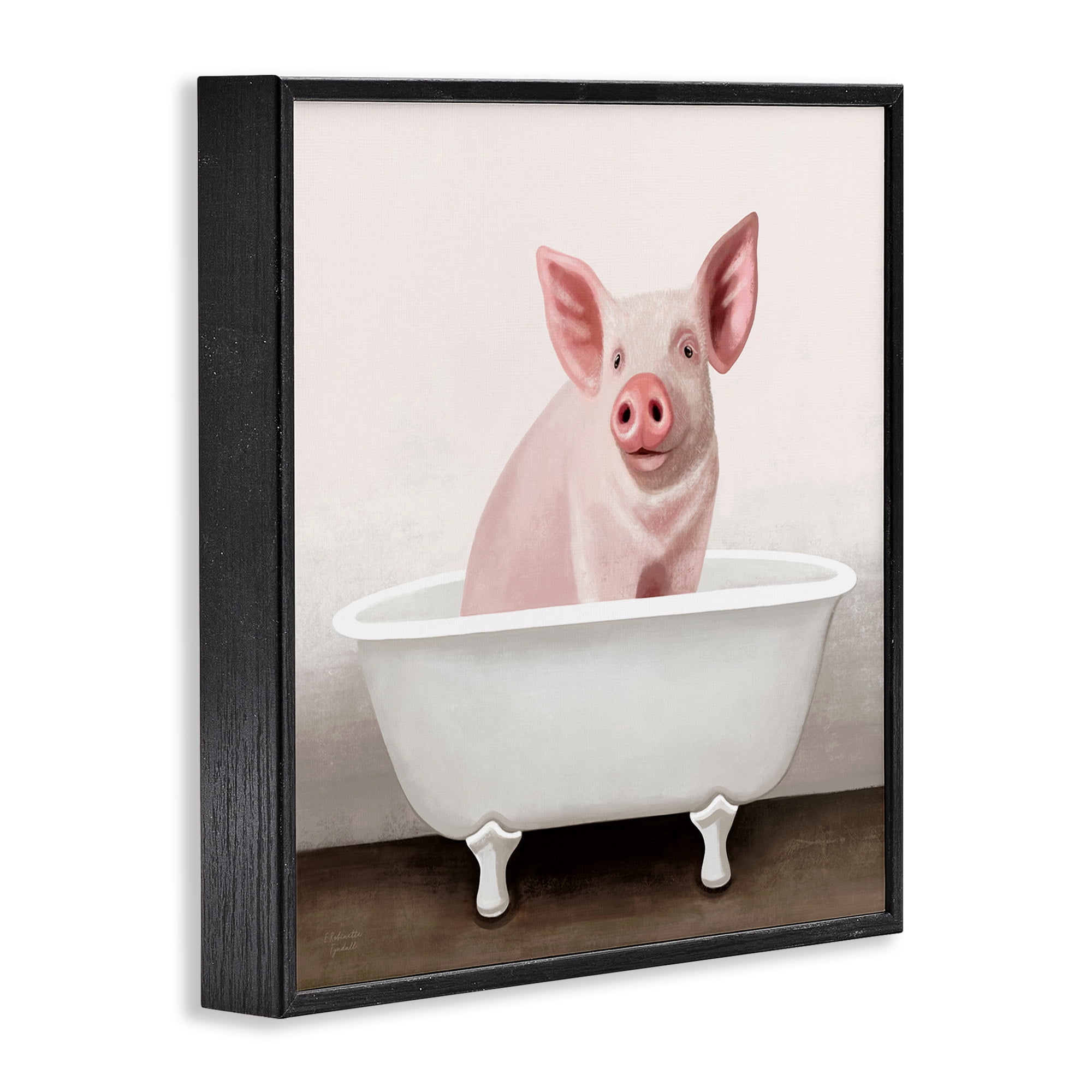 Stupell Industries Pink Farm Pig in Country Bath Tub Animals & Insects Painting Black Framed Art Print Wall Art, 24 x 24