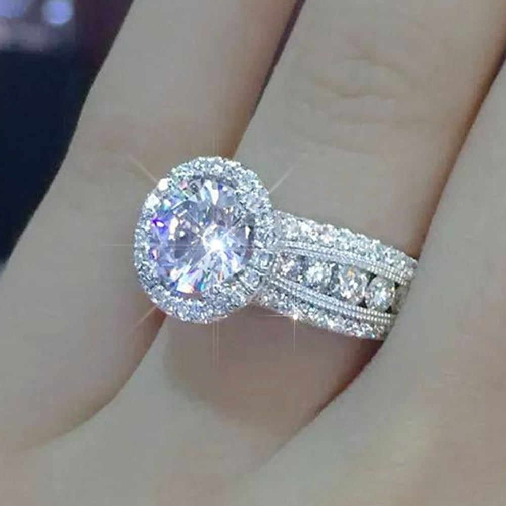 Women Luxury 925 Silver Jewelry Wedding Rings White Sapphire Ring Size 6-10 