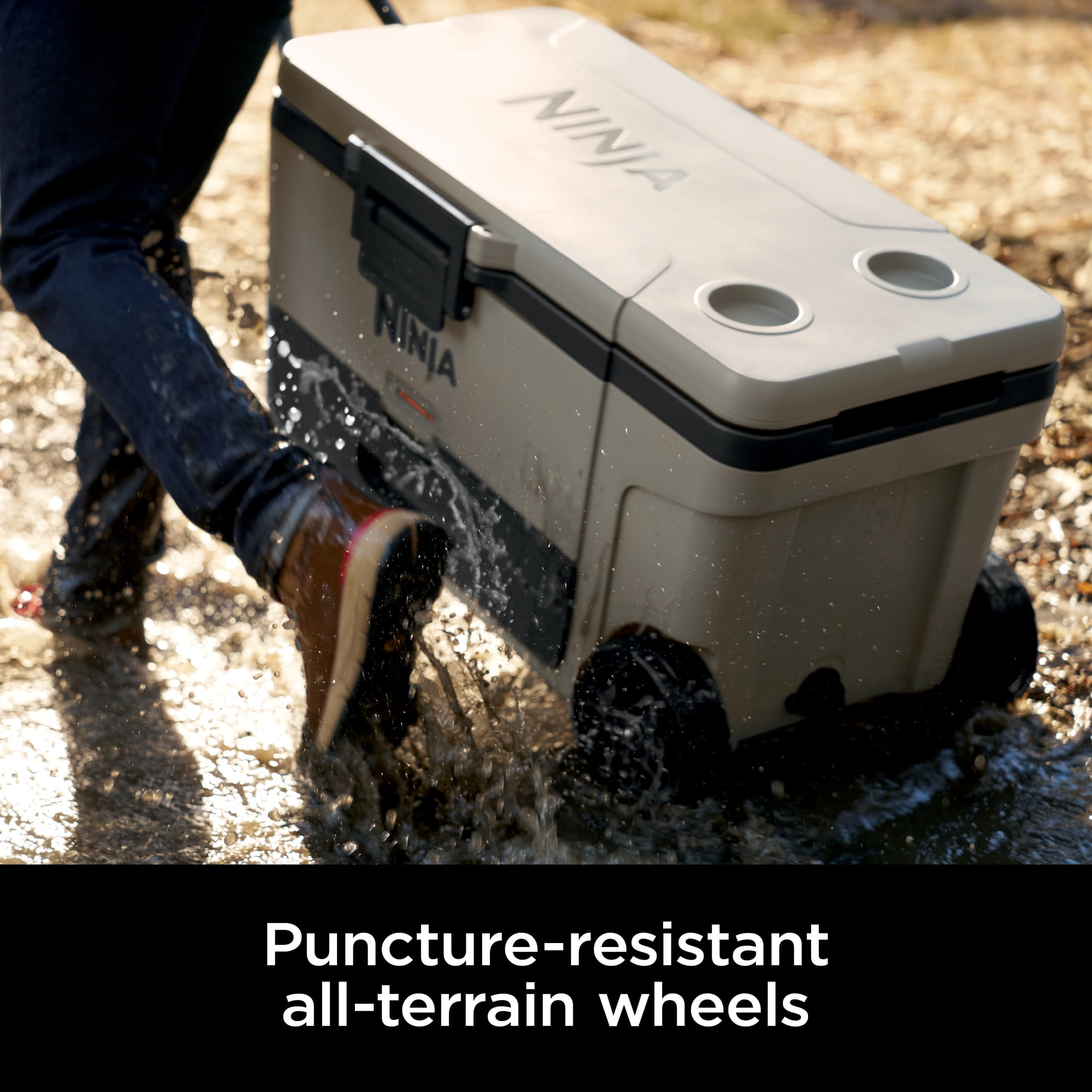 Ninja Outdoor FrostVault™ 65qt Wheeled Cooler with Cold Dry Zone, Birch Beige - FB265CS