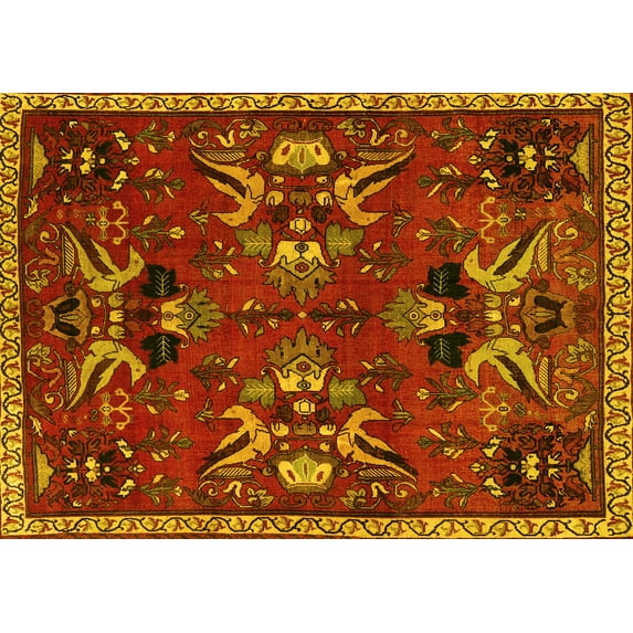 Ahgly Company Indoor Rectangle Animal Yellow Traditional Area Rugs, 7' x 10'