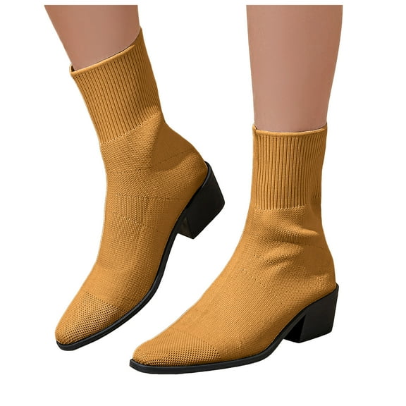 Stretch Ankle Boots for Women Pointed Toe Stacked Heel Knit Sock Booties Casual Dressu Fall Chelsea Boots