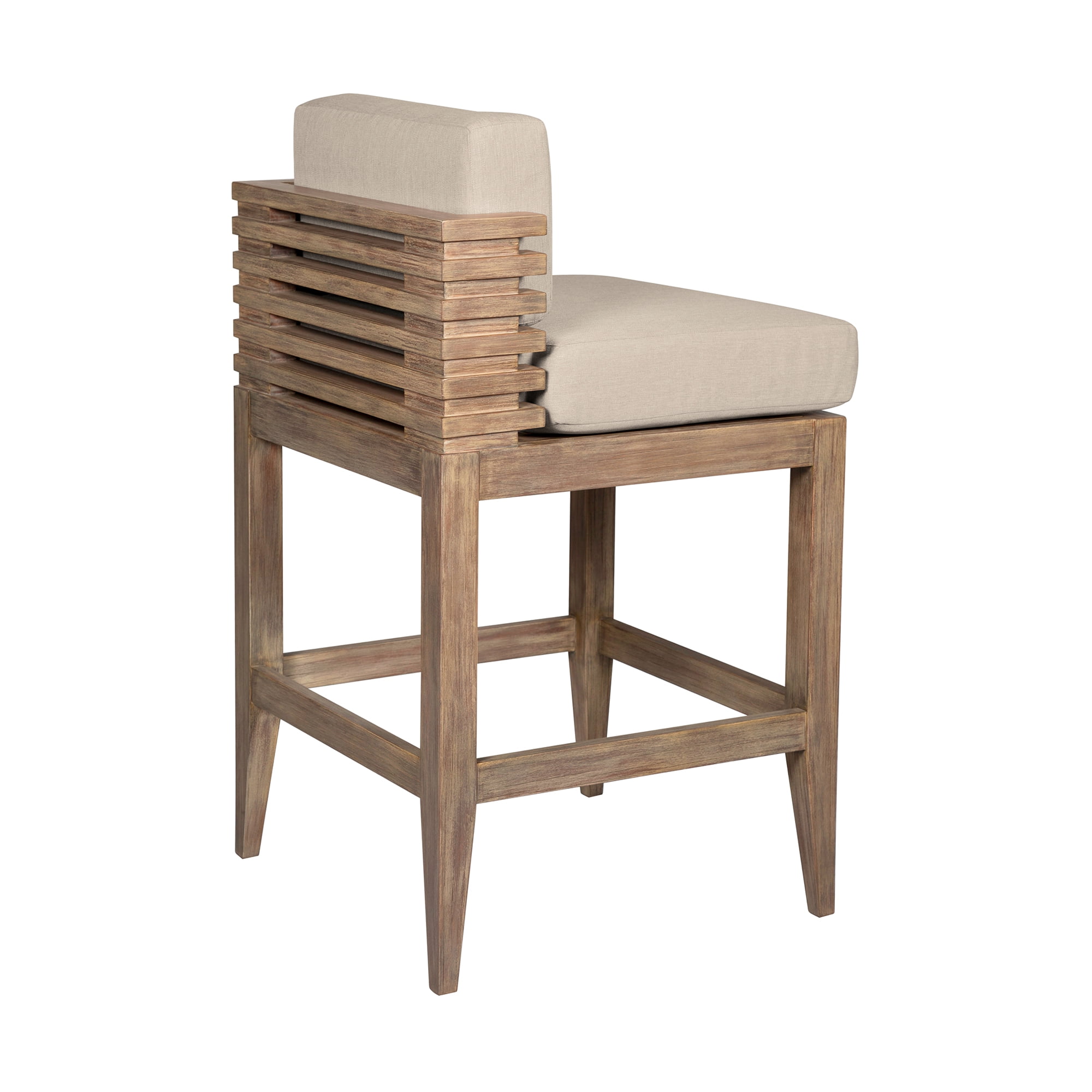 Vivid Outdoor Patio Counter Stool in Light Eucalyptus Wood with Taupe Olefin Cushions - Set of 2