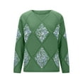 thumbnail image 4 of QSAWXQZ Women's Argyle Knit Sweater Sequin Hollow Out Crew Neck Long Sleeve Solid Pullover Top Green XL, 4 of 9