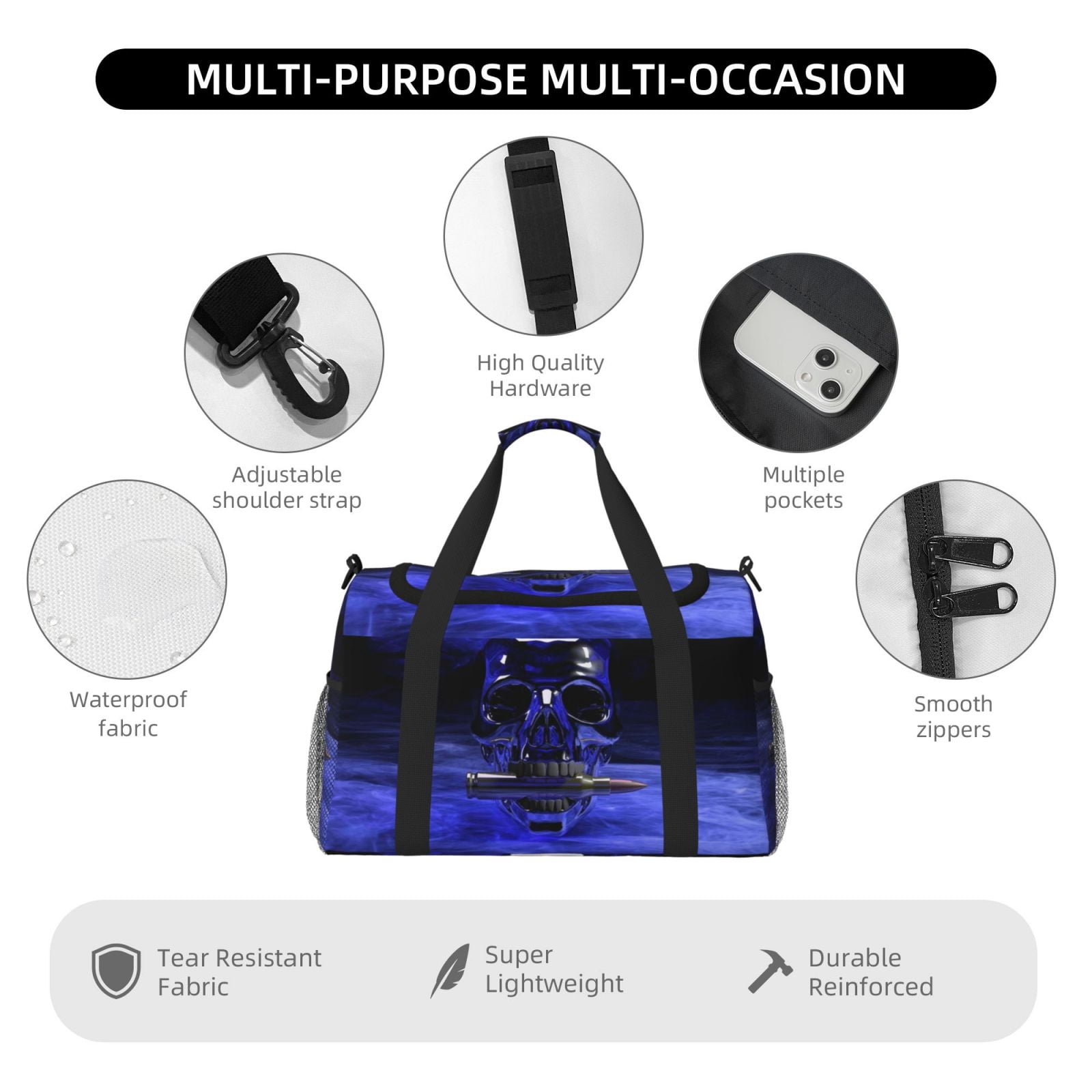 Fuzoiu Steel Skull Print Travel Duffle Bag,Carry On Tote Bags,Duffel Bag,Sport Gym Bag, Hospital Bag for Labor and Delivery, Overnight Bag,Luggage Bag