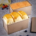 thumbnail image 3 of Pullman Loaf Pan with Lid Bread Loaf Pan for Homemade Bread 1lb Dough Capacity Gold Corrugated Square Bread Mold, Cake, Sandwich Sourdough, Toast Form Pullman Bread Pan with Lid for Baking, 3 of 7