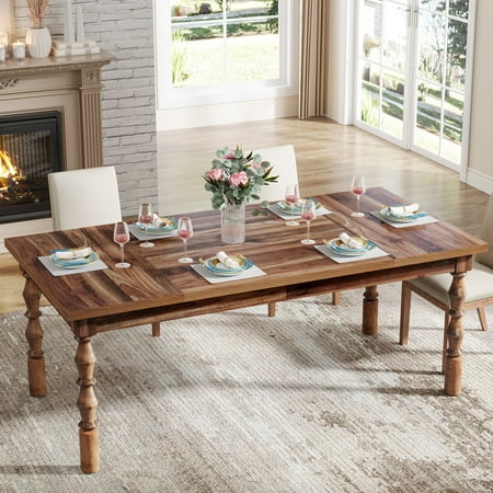 Tribesigns Dining Table, 62 in. Large Farmhouse Kitchen Table for 4-6, Rectangle Dinner Table Breakfast Table Kitchen & Dining Room Furniture with Carved Turned Legs