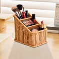thumbnail image 4 of Kitecy Woven Rattan Desk Organizer 3 Slot Organizer Countertop Basket Rattan Desk Storage Basket Small Item Storage Holder for Remotes Makeup Brushes And Pens, 1 Pack, Khaki, 4 of 9