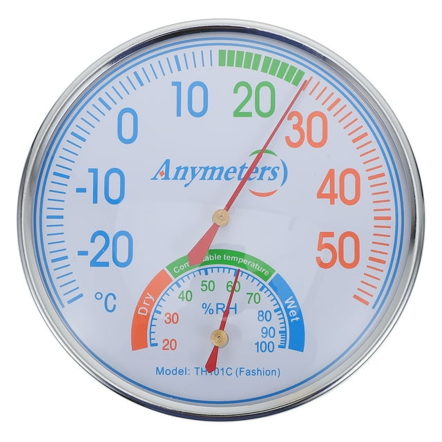 Round Simple Design Hygrothermograph Silver Indoor Outdoor Thermometer 1Pcs 5.0x5.0x0.5in