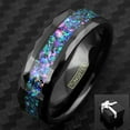 thumbnail image 4 of Tungsten Carbide Rings for Men Wedding Bands for Him 8mm Black Opal Stripe Celestial Galaxy Multi-Faceted Edge, 4 of 5