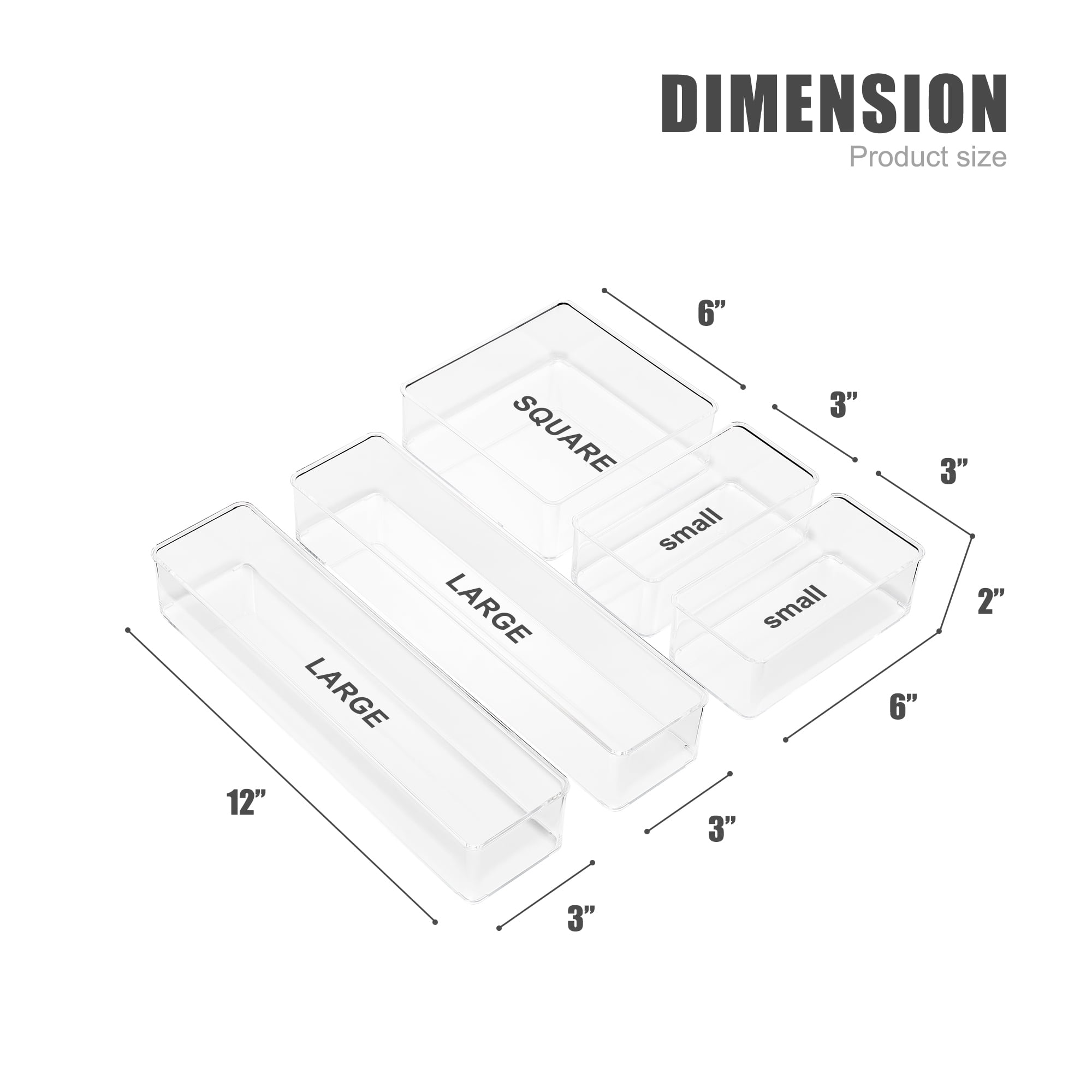 Sorbus Clear Drawer Organizer 5-Piece Set A, Multi-Purpose Storage Bins for Office & Crafts