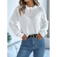 thumbnail image 6 of Women'S Crochet Sweaters Crew Neck Long Sleeve Cute Hollow Out Cotton Pullover Knit Tops White S, 6 of 8