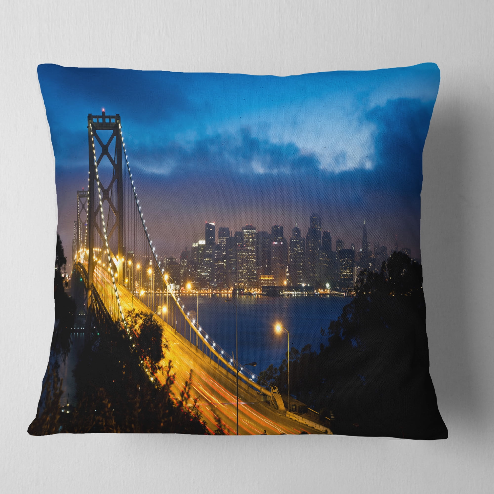 Designart Bay Bridge San Francisco - Cityscape Photo Throw Pillow - 18x18