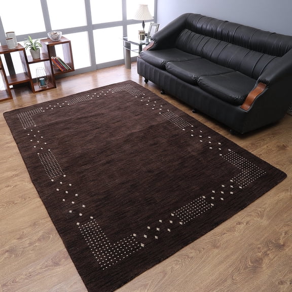 Rugsotic Carpets Hand Knotted Wool Area Rug 8'x10' Brown Contemporary Rectangle Indoor Rug for Living Room, Bedroom Antimicrobial L00530