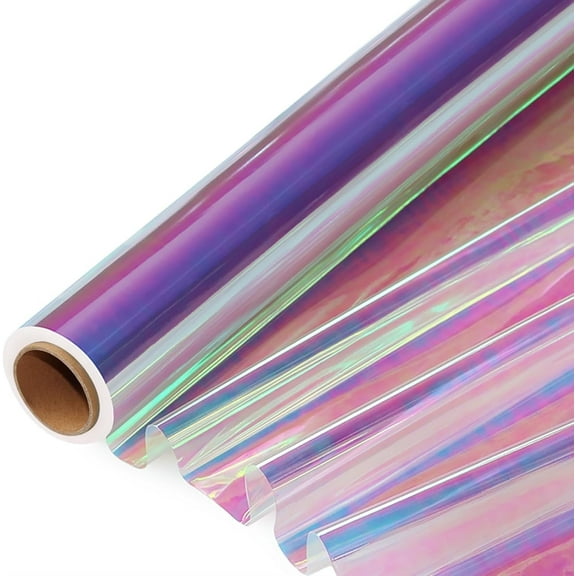 66 ft Iridescent Cellophane Wrap Roll (17'' Wide x 66' Long) Transparent Iridescent Cellophane Roll, Rainbow Colored Gift Wrapping for Treats, DIY Crafts, Christmas