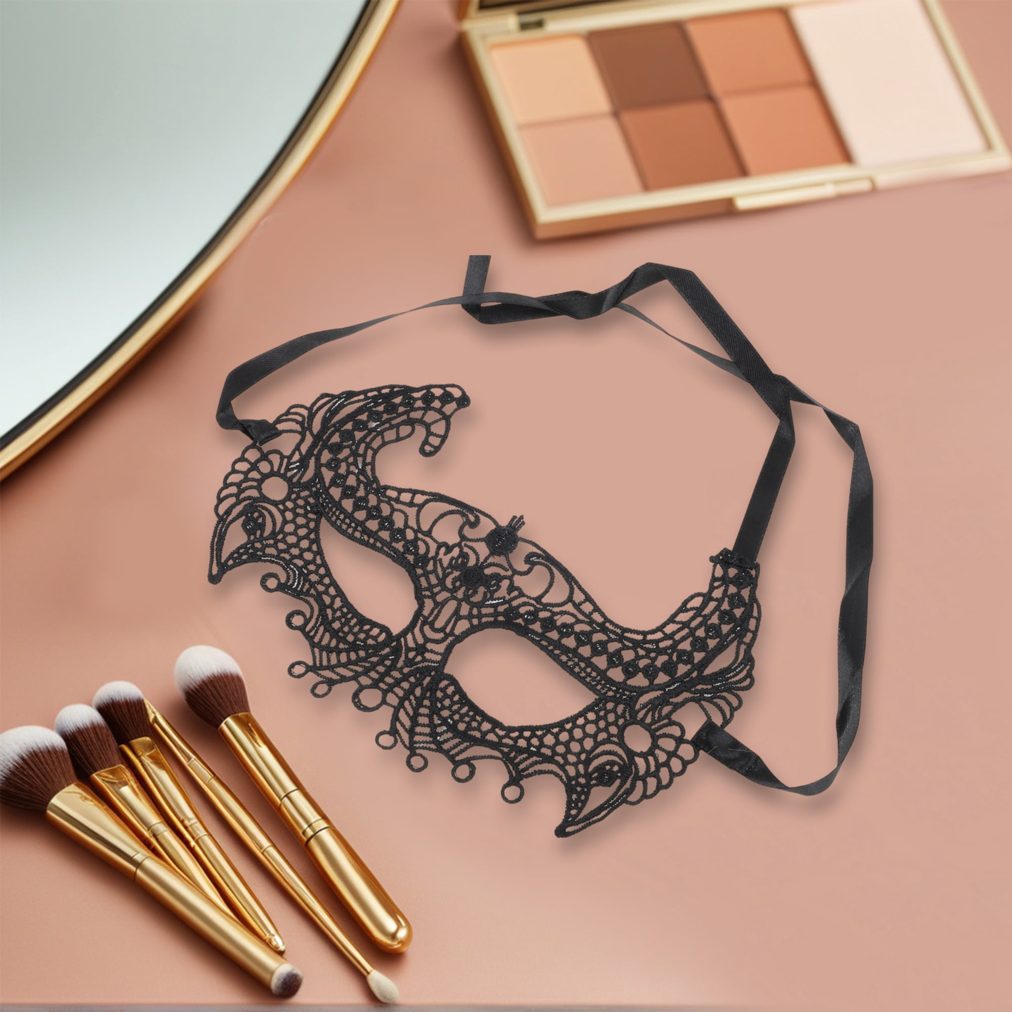 Unique Bargains Elegant Lace Half Face Party Mask in Black 1 Pcs Black Pattern 7