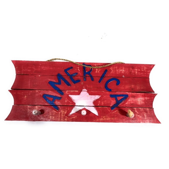 Wooden Sign/Hanger"America" on Planks 20" - 3 Pegs | #dpt531650