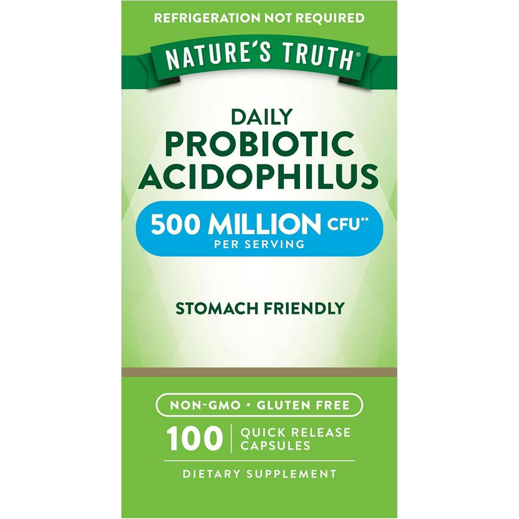 Probiotics for Men and Women | 500 Million CFU | 100 Capsules | Acidophilus | by Nature's Truth