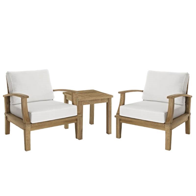 3 Piece Patio Furniture Set with Set of 2 Arm Chair and End Table in Natural and White Walmart