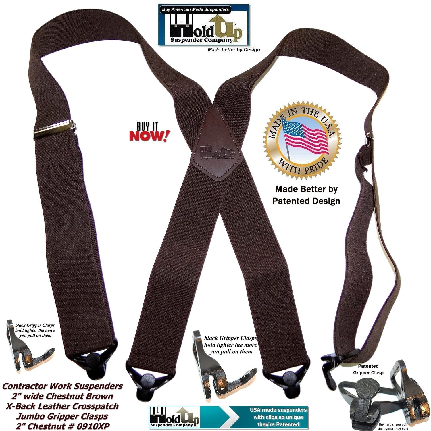 Holdup Suspender - Hold-Ups Heavy Duty Chestnut Brown Work Suspenders w ...