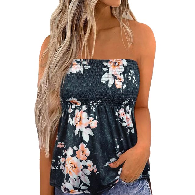 Top fruncido sin tirantes Nikou estampado floral para mujer
