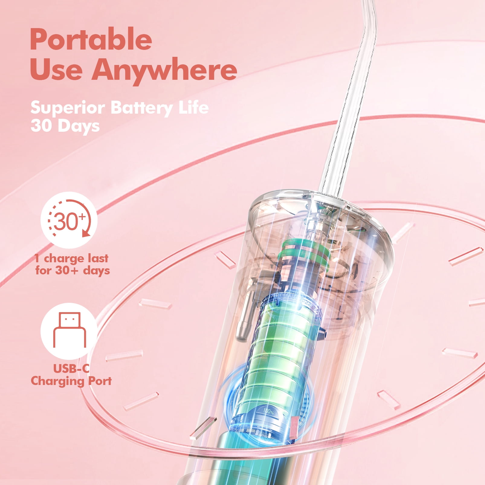 Bezvoi Water Flosser Cordless Travel, Mini Oral Irrigator with Telescopic Water Tank, 5 Modes, 6 Jet Tips, IPX7 Waterproof Electric Portable Water Teeth Cleaner Picks for Braces Bridges Care